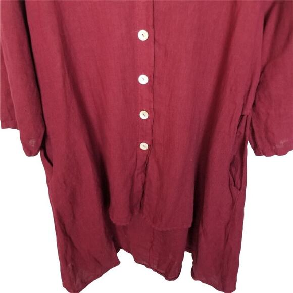100% Linen Blouse Women L/XL Red Lagenlook Resort Coastal Euro Summer Travel - Picture 3 of 8